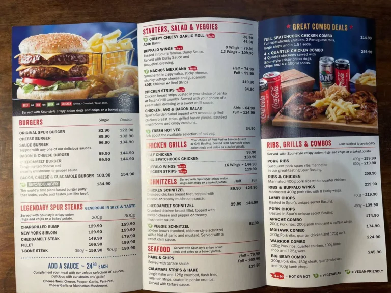 Spur Menu & Updated Prices in South Africa 2024
