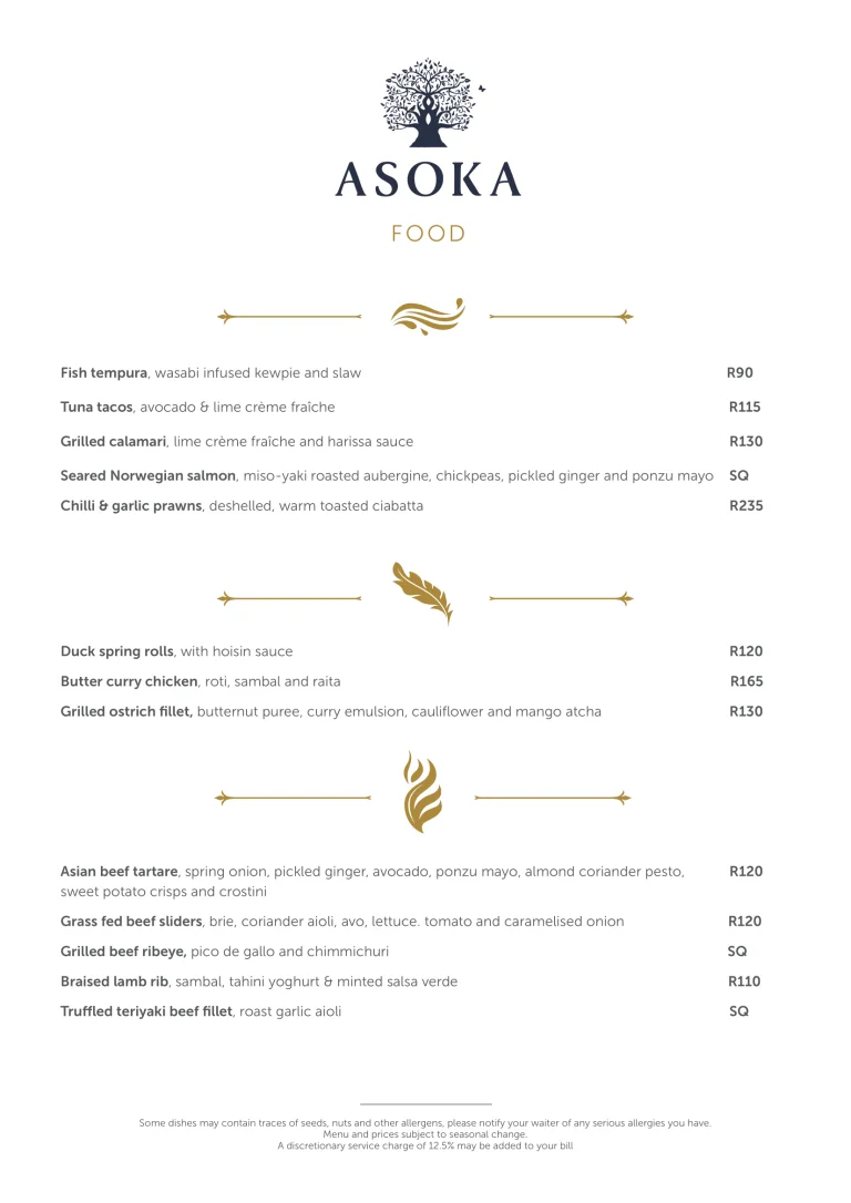 Asoka Restaurant Menu & Updated Prices in South Africa 2024