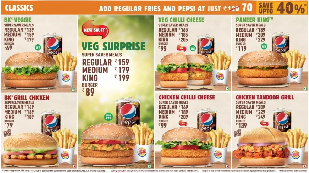 Burger King Burgers Menu