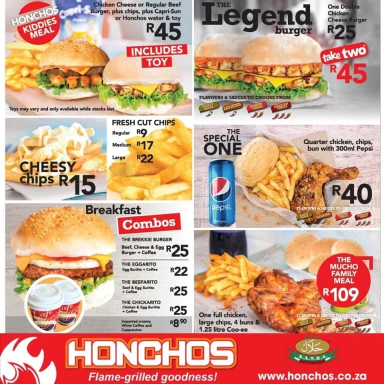 Honchos Menu & Updated Prices in South Africa 2024
