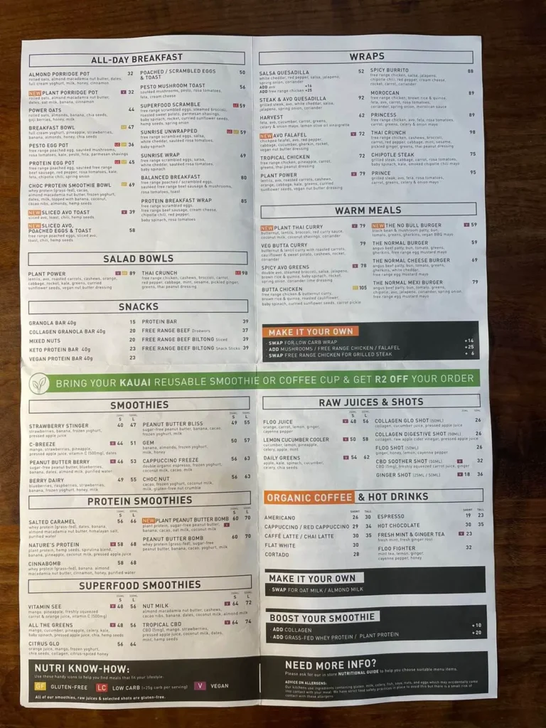 Kauai Menu & Updated Prices in South Africa 2024