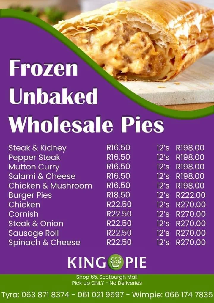 King Pie Menu Prices