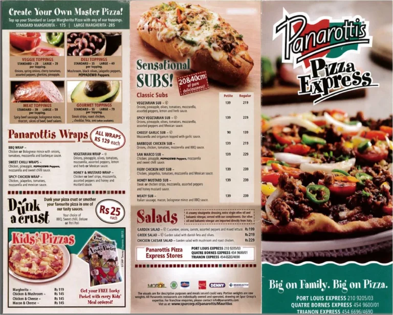 Panarottis Menu & Updated Prices in South Africa 2024