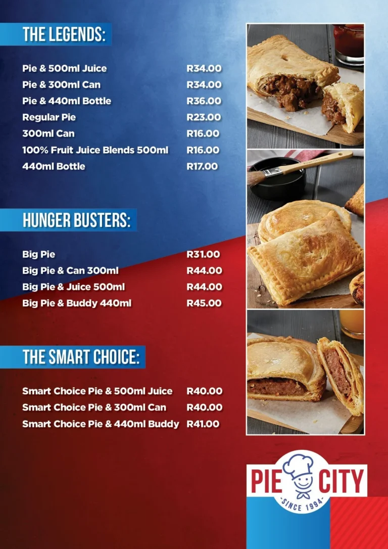 Pie City Menu & Updated Prices in South Africa 2024