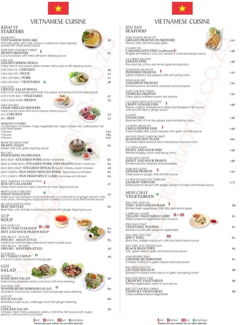 Saigon Rivonia Menu & Updated Prices in South Africa 2024