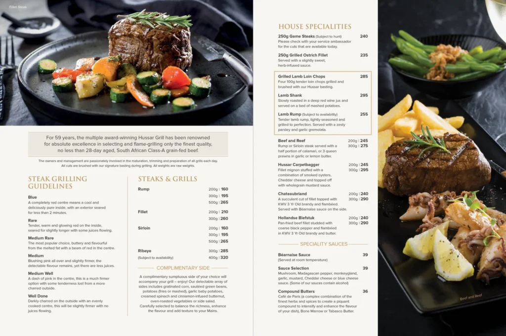 The Hussar Grill House Specialties Menu