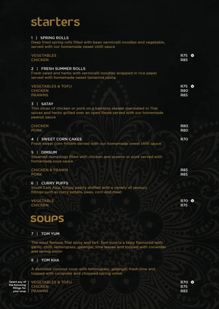Yindee’s Menu & Updated Prices in South Africa 2024