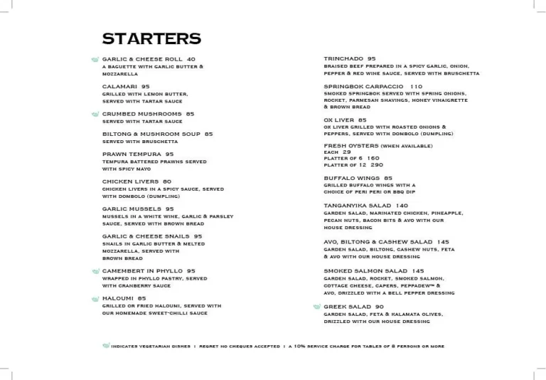 Baobab Cafe Menu & Updated Prices in South Africa 2024