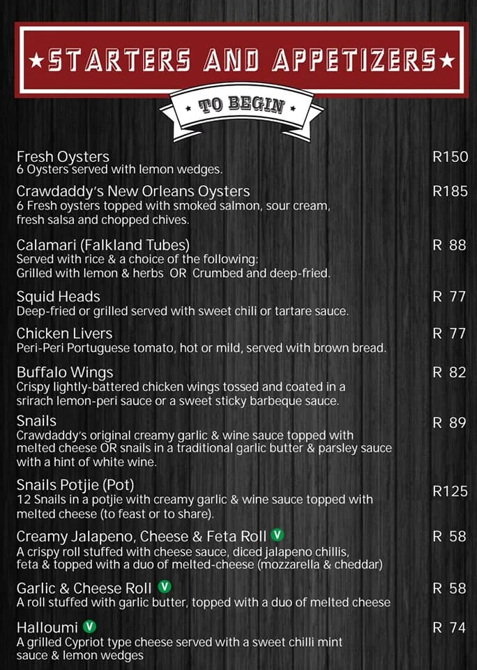 Crawdaddy’s Menu & Updated Prices in South Africa 2024