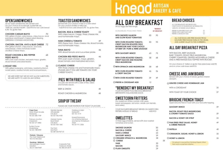 Knead Bakery Menu & Updated Prices in South Africa 2024