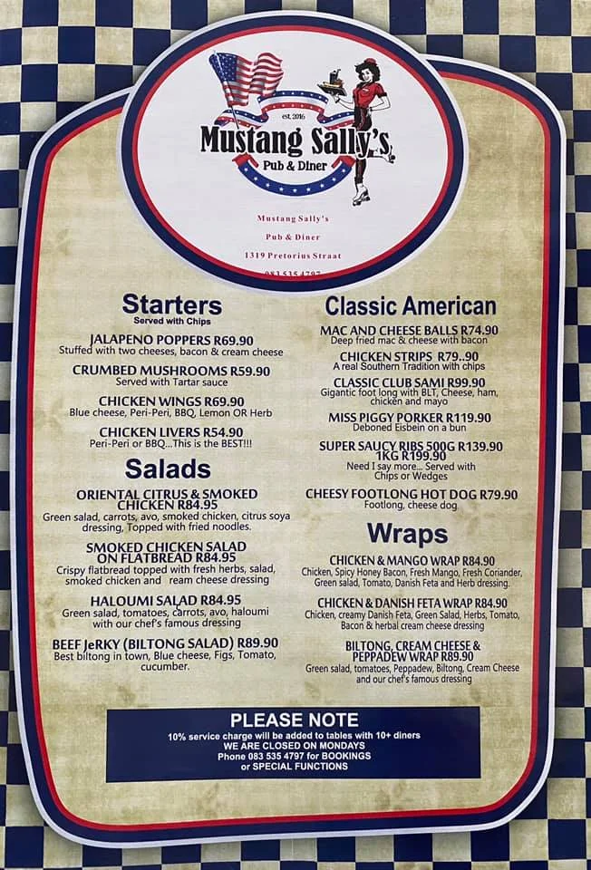 Mustang Sally’s Menu & Updated Prices in South Africa 2024
