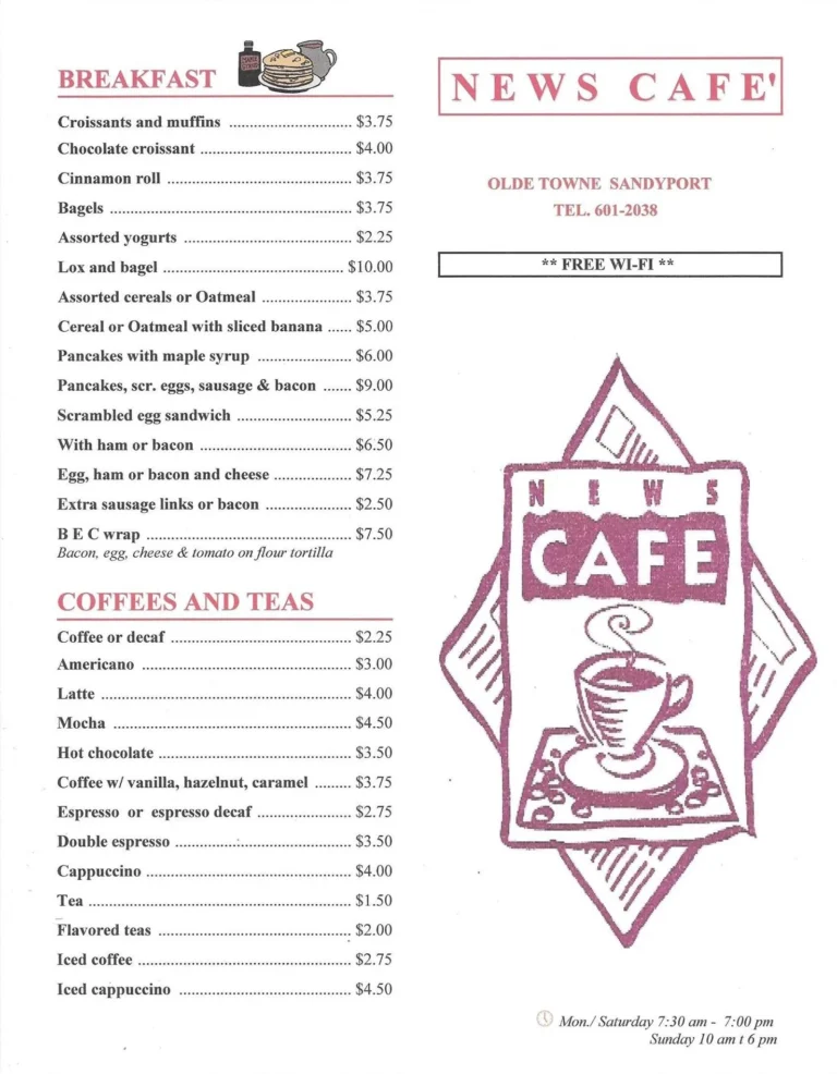 News Cafe Boksburg Menu & Updated Prices in South Africa 2024