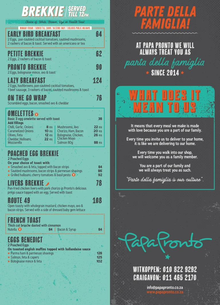 Papa Pronto in Craigavon AH Menu & Updated Prices in South Africa 2024
