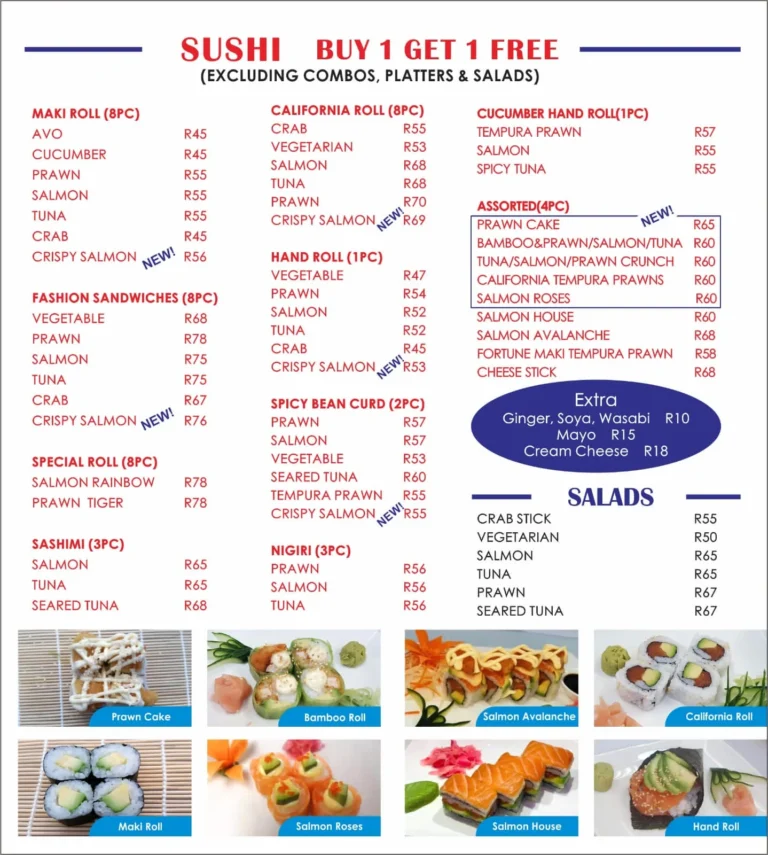 Tommys Sushi Menu & Updated Prices in South Africa 2024