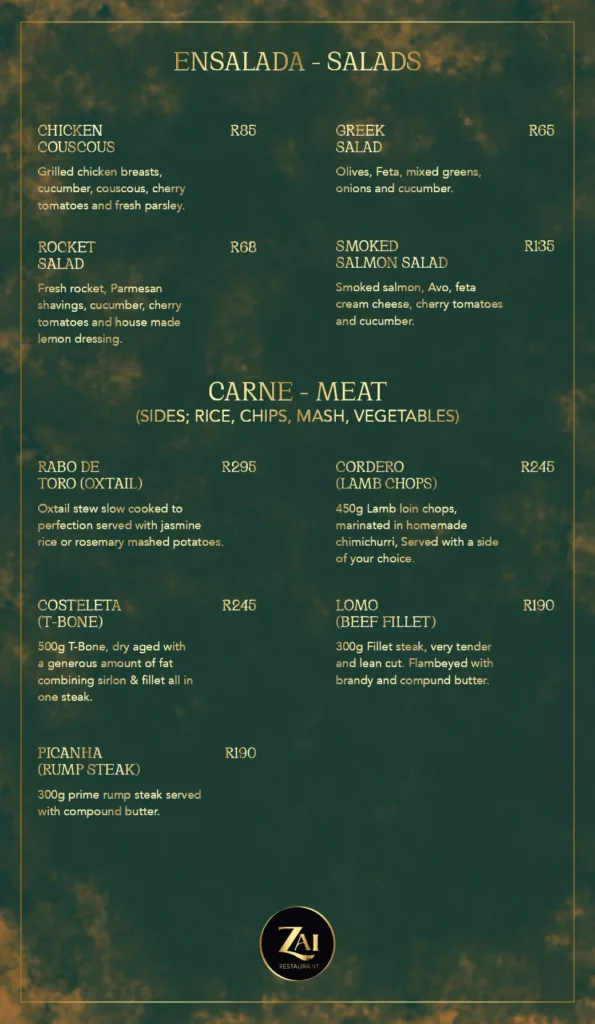 zai SALADS  CARNE-MEAT (SIDES) menu