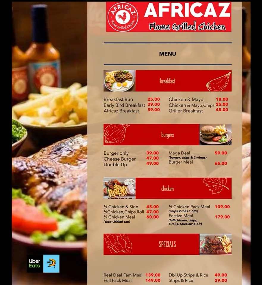 Africaz Menu Prices