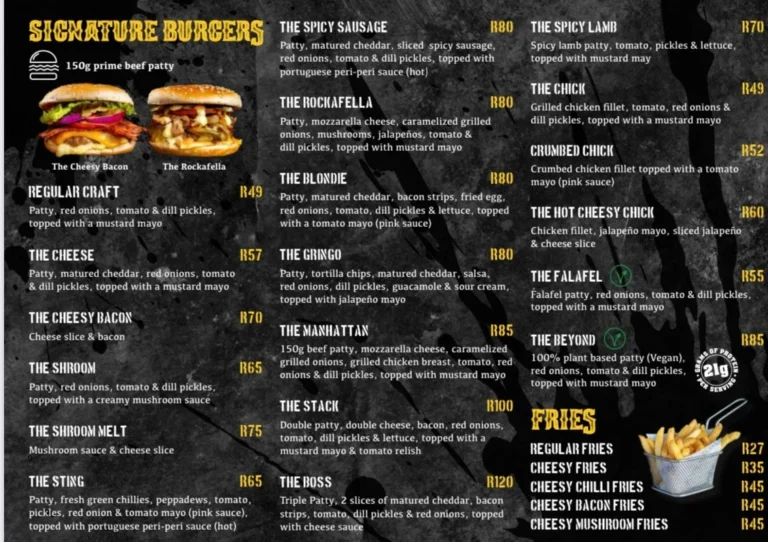 Burgerack Menu & Updated Prices in South Africa 2024