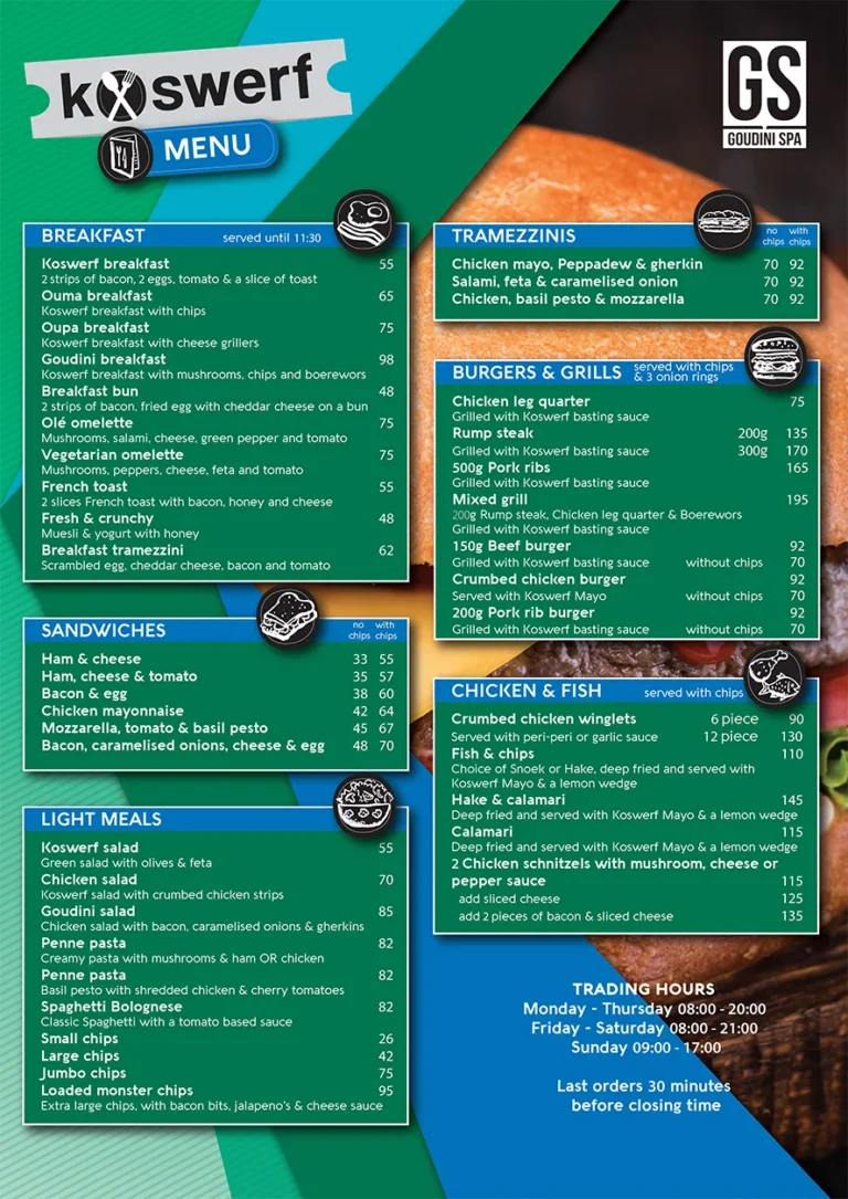 Koswerf Menu & Updated Prices in South Africa 2024