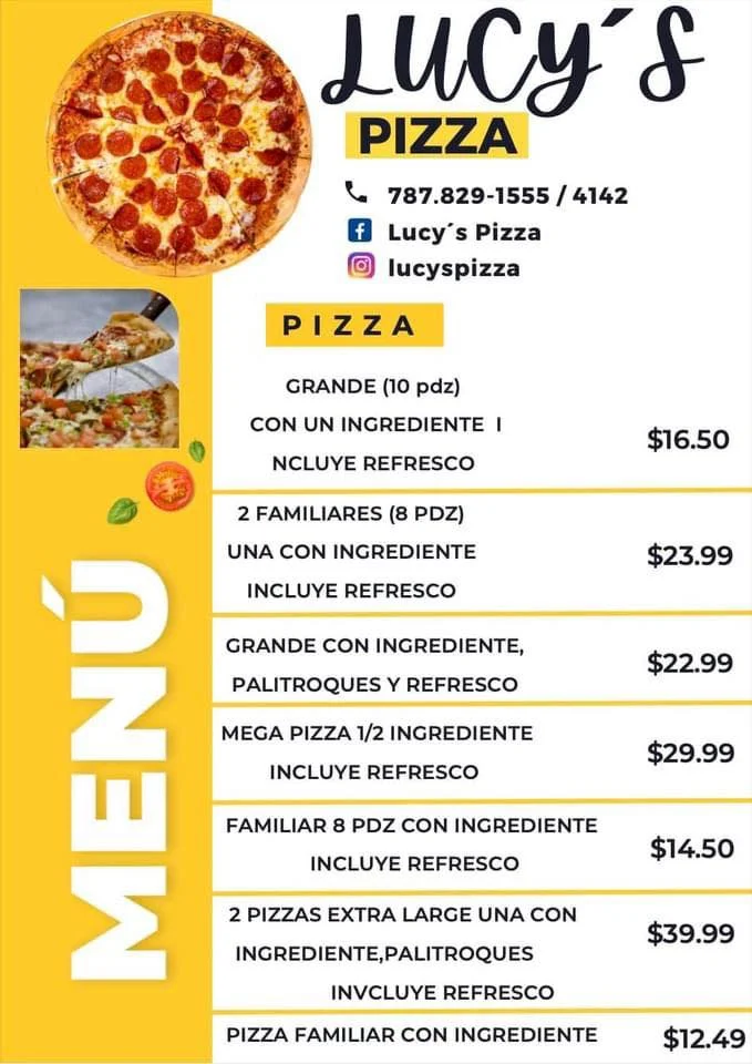 Lucy's Pizza Menu Prices