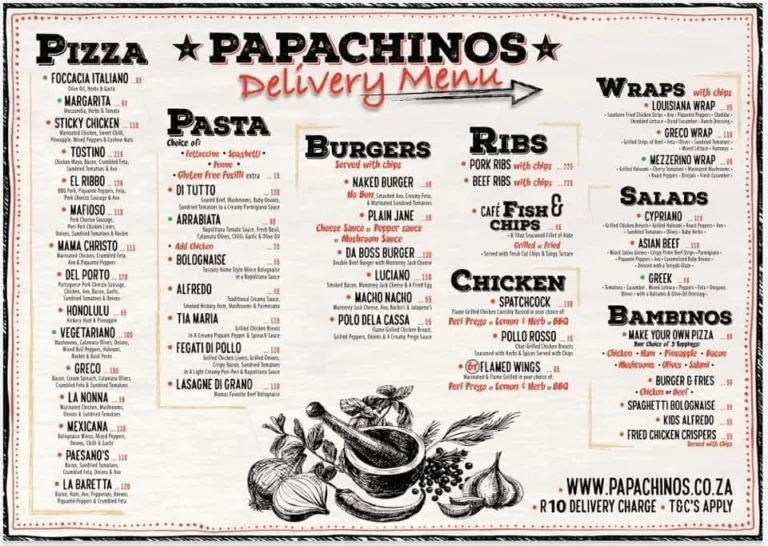 Papachinos Menu & Updated Prices in South Africa 2024