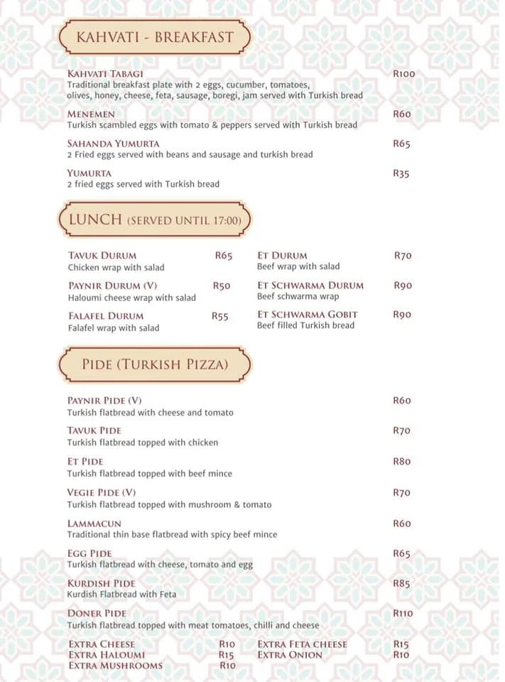 Saray Menu & Updated Prices in South Africa 2024