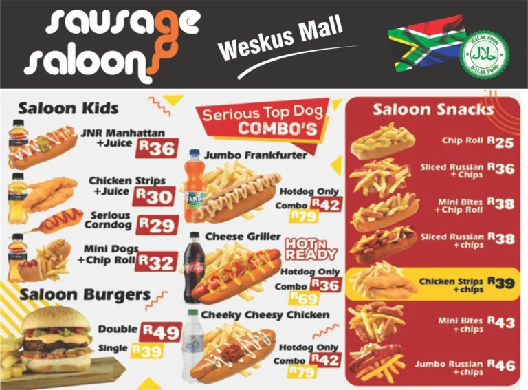 Sausage Saloon Menu & Updated Prices in South Africa 2024