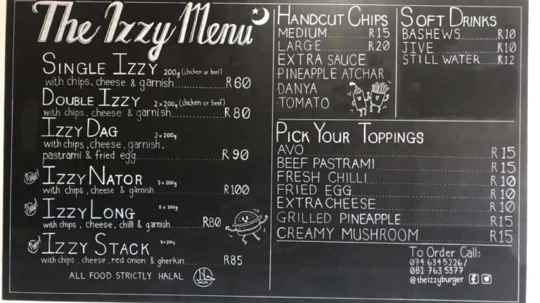 The Izzy Burger Menu & Updated Prices in South Africa 2024