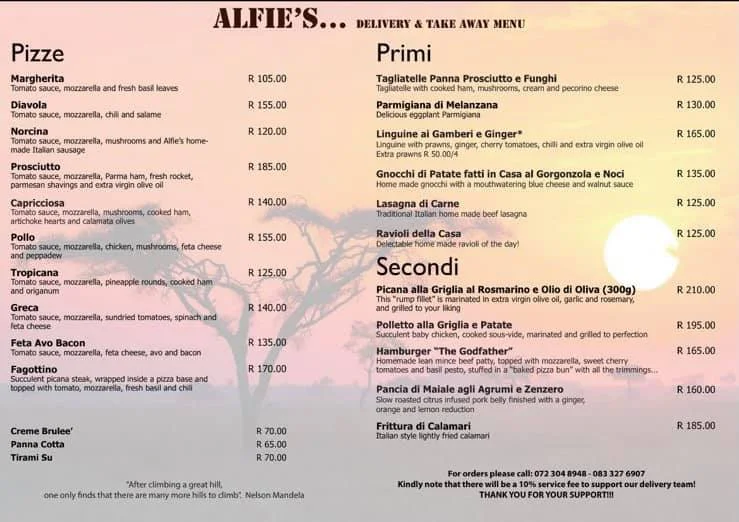 Alfies Hazelwood Menu & Updated Prices in South Africa 2024