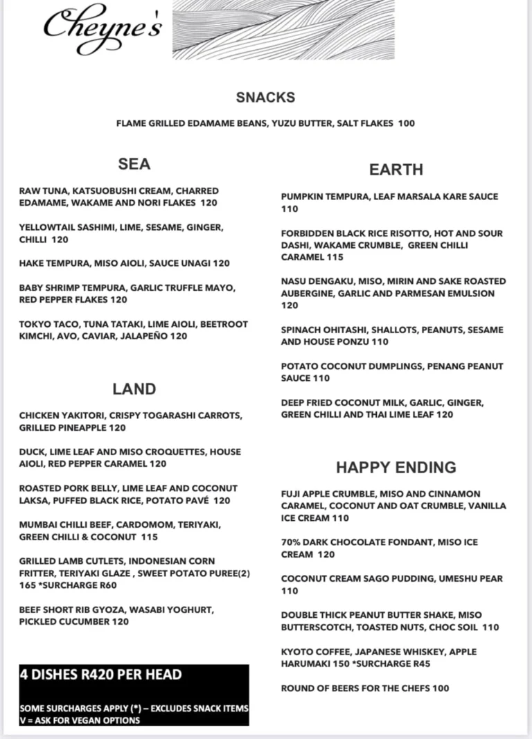 Cheynes Menu & Updated Prices in South Africa 2024