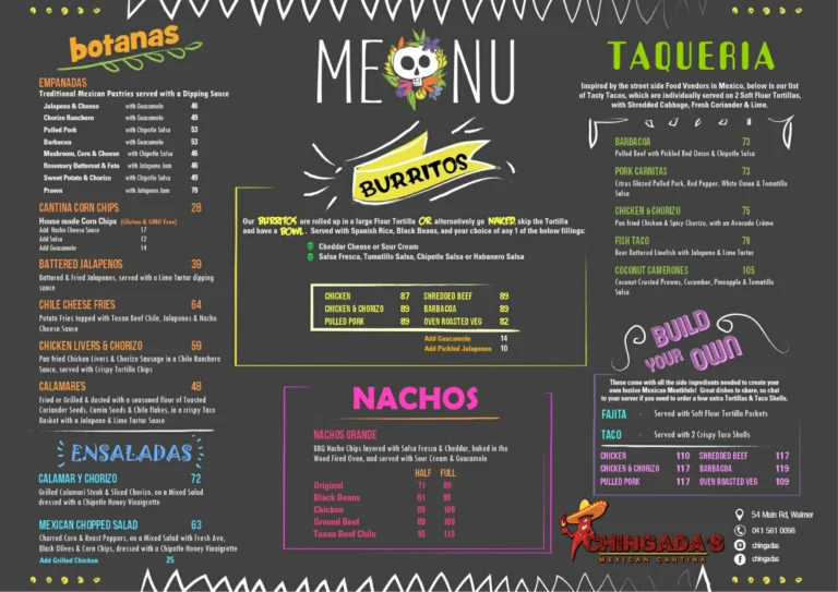 Chingadas Menu & Updated Prices in South Africa 2024