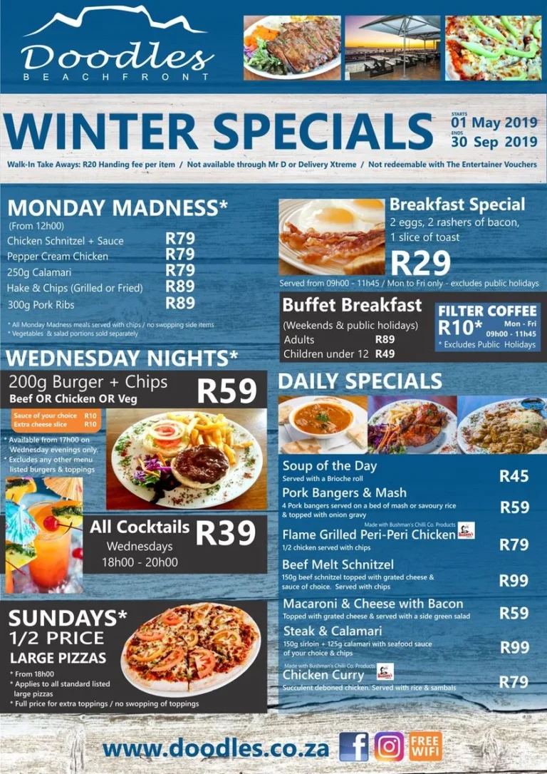 Doodles Menu & Updated Prices in South Africa 2024