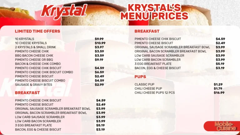Krystal Restaurant Menu & Updated Prices in South Africa 2024