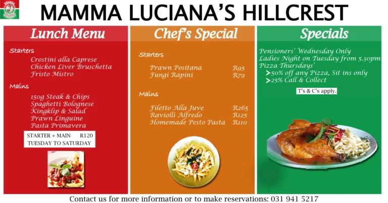 Mama Luciana Menu & Updated Prices in South Africa 2024